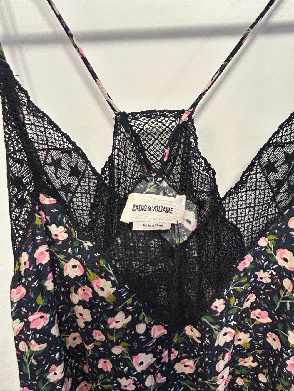Zadig & Voltaire Black Floral Slip Dress with Pink Accents - Picture 7 of 8